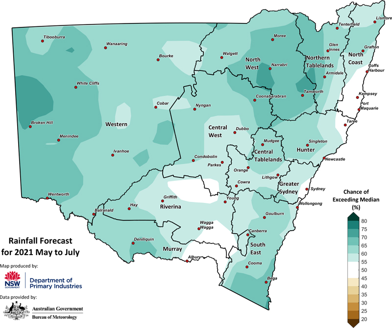 Figure 26. Seasonal rainfall outlook for NSW issued on 29 April 2021