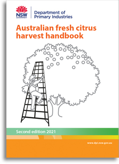 Front cover and inside of the Australian Citrus Harvest Handbook printed in an A6 format