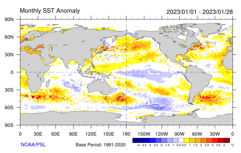 Figure 30. Monthly sea surface temperature anomalies (Source: NOAA)