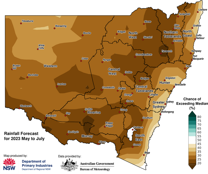 Figure 10. Seasonal rainfall outlook for NSW issued on 4 May 2023