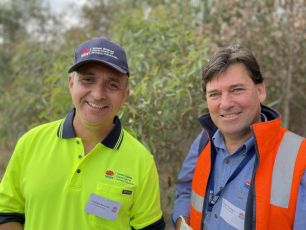 NSW Department of Primary Industries (DPI) Senior Research Scientist, Dr Fabiano Ximenes  and NSW DPI Forestry’s Leader Forest Health and Biosecurity, Dr Angus Carnegie at Tamworth Agricultural Institute for today's Biomass for Bioenergy trial tree crop harvest.