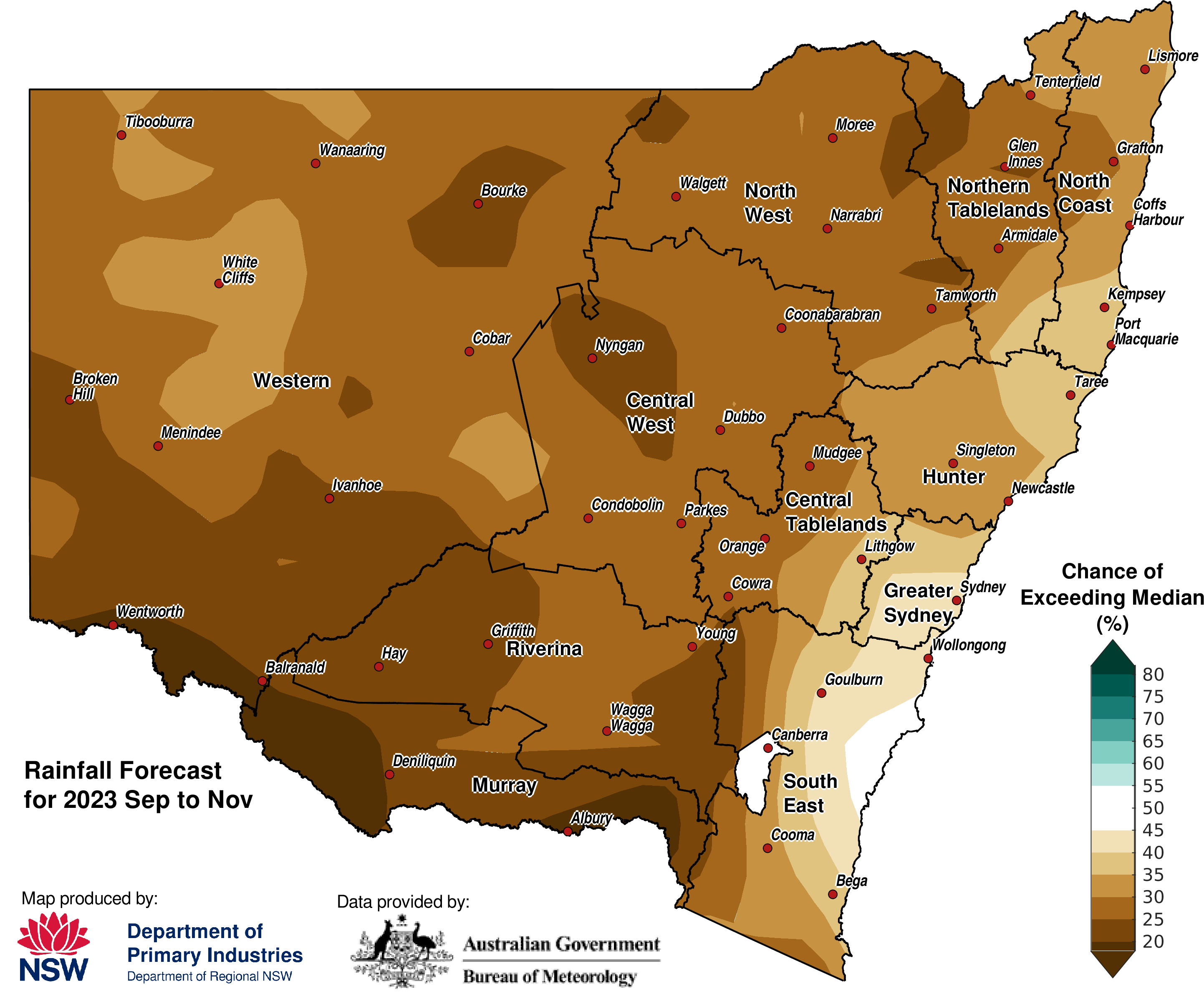 Figure 10. Seasonal rainfall outlook for NSW issued on 31 August 2023