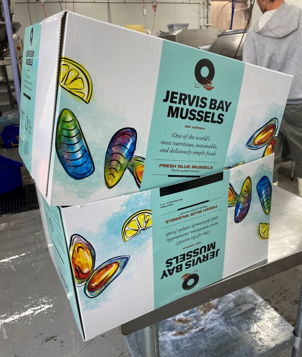 Box packaging of Jervis Bay Mussels