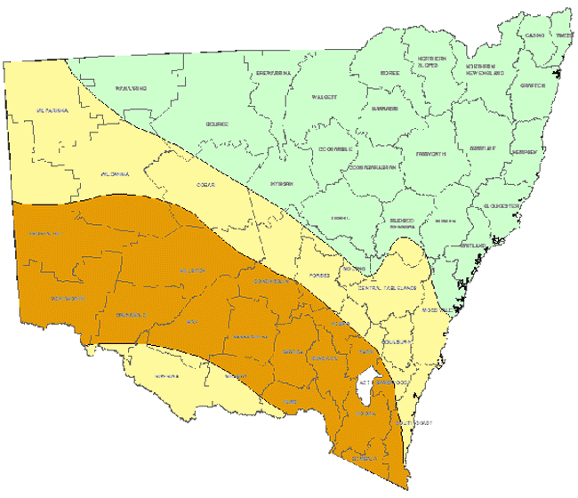 Map showing areas of NSW suffering drought conditions as at June 1998