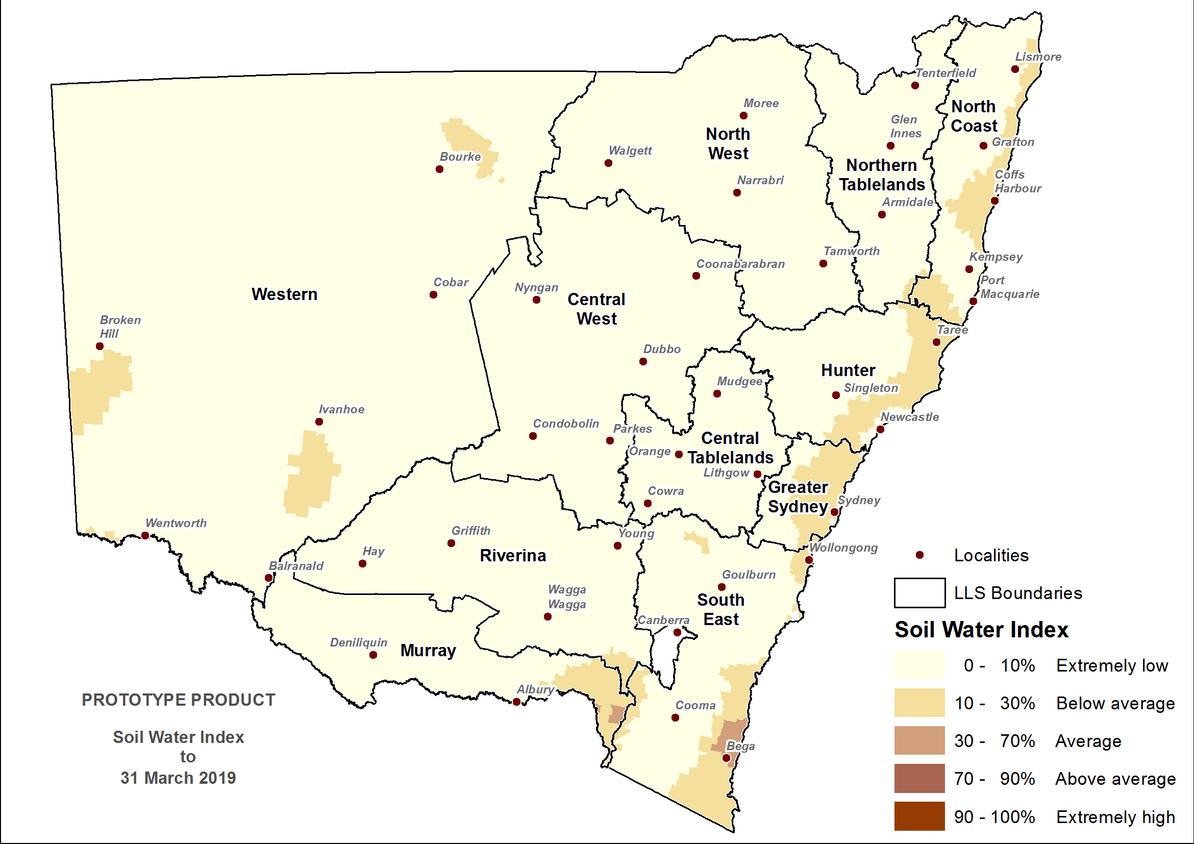 Soil Water Index (SWI) to 31 March 2019 - For an accessible explanation of this image contact scott.wallace@dpi.nsw.gov.au
