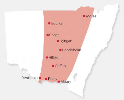Map of areas affected with anthrax in NSW