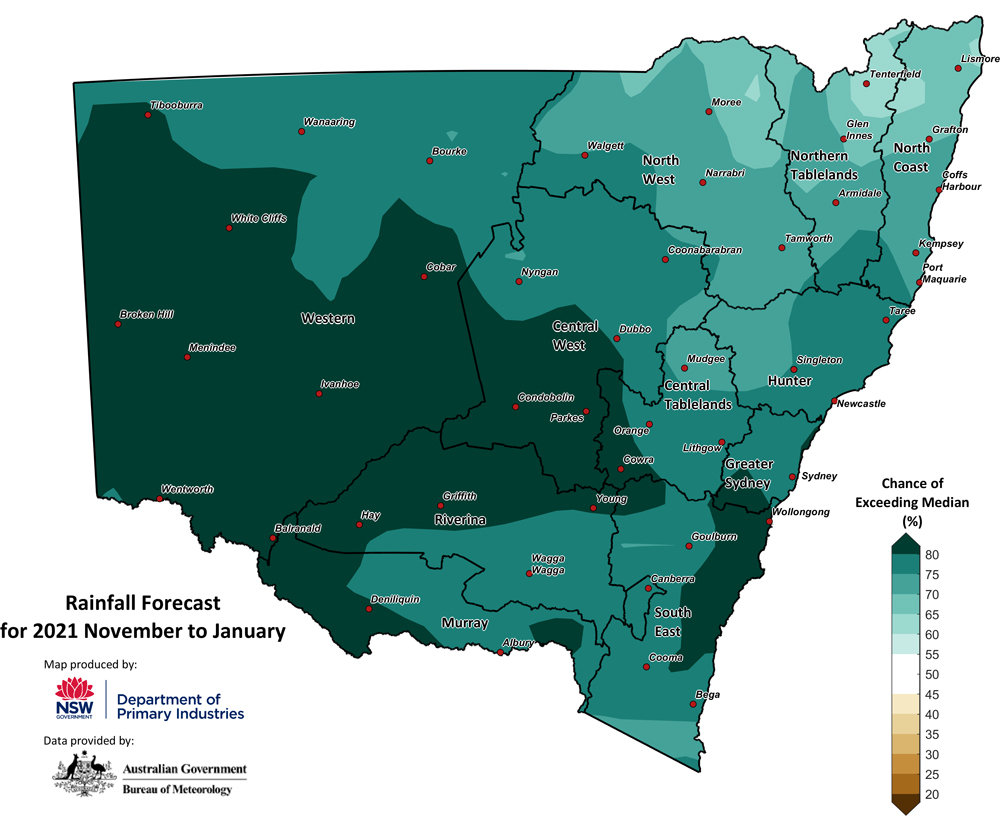 Figure 26. Seasonal rainfall outlook for NSW issued on 28 October 2021