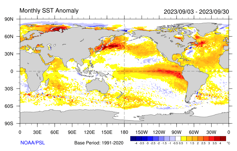 Figure 14. Monthly sea surface temperature anomalies (Source: NOAA)