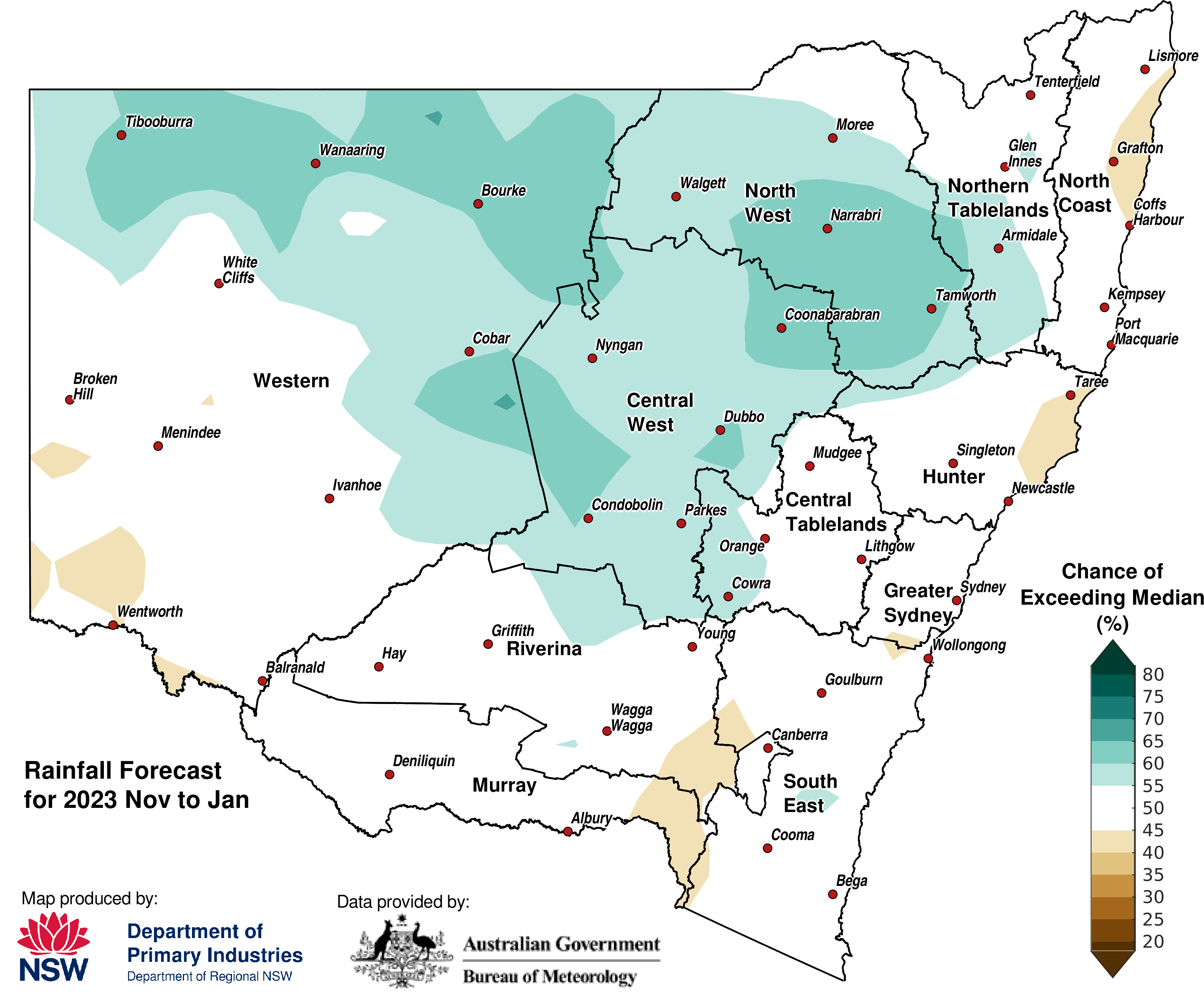 Figure 10. Seasonal rainfall outlook for NSW issued on 05 October 2023 