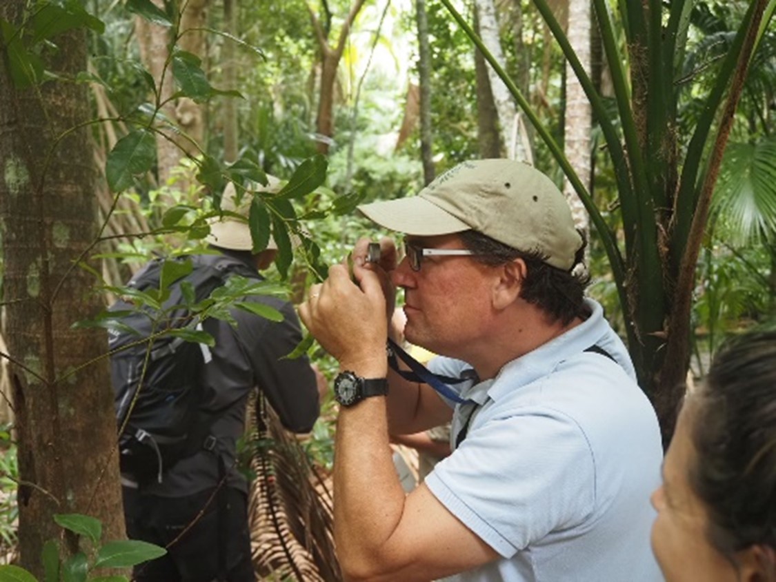 Dr Angus Carnegie, DPI Forestry Senior Principal Research Scientist looking at a tree