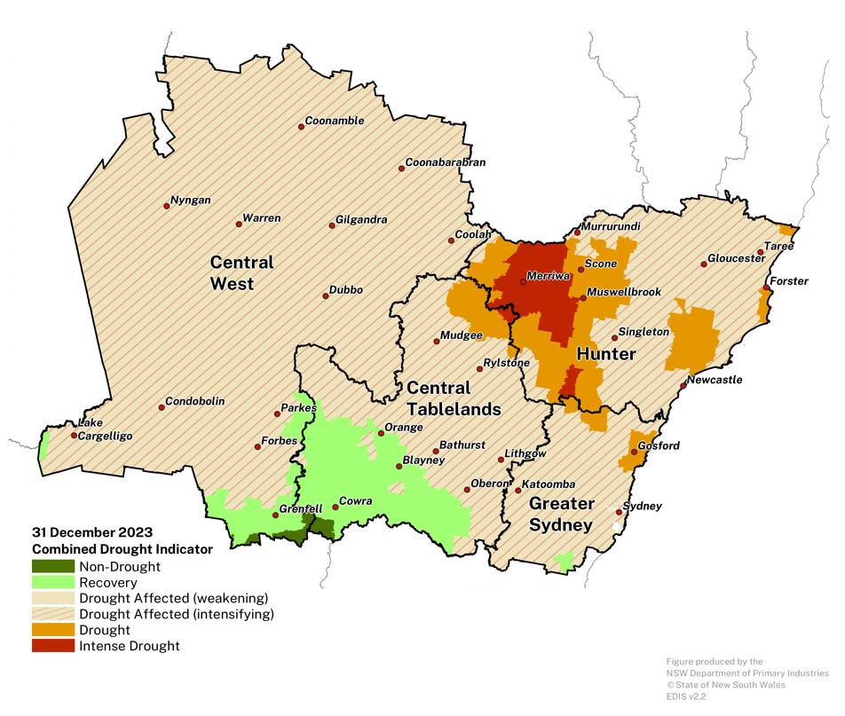 Figure 27. Combined Drought Indicator for the Central West, Central Tablelands, Hunter and Greater Sydney LLS regions