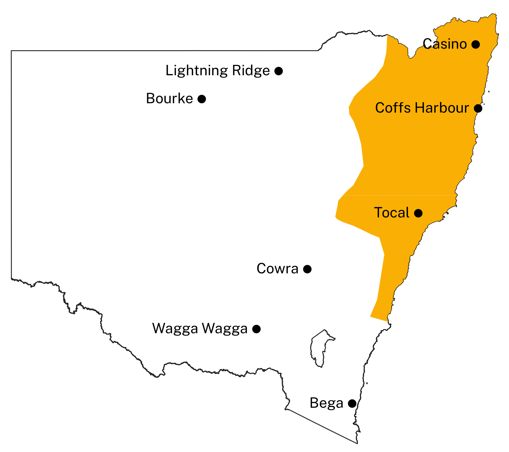 Culicoides is found in an endemic region along coastal NSW