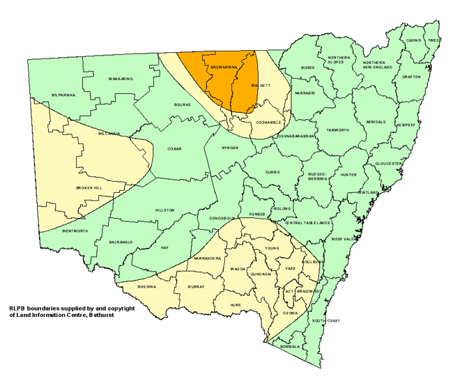 Map showing areas of NSW suffering drought conditions as at July 2001