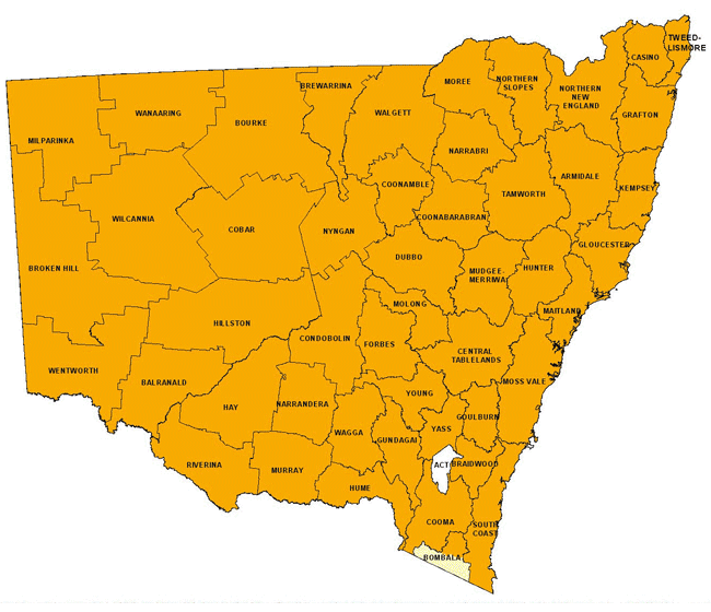 Map showing areas of NSW suffering drought conditions as at March 2003