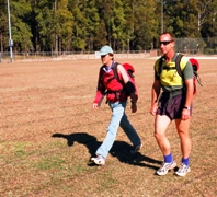 Matt Potter, left, resources forester for Forestry Corporation Mid North Coast region based at Wauchope, and Dave Couchman, forest assistant with Future Forests at Wauchope, step up the pace in the task based assessment for forest fire fighters