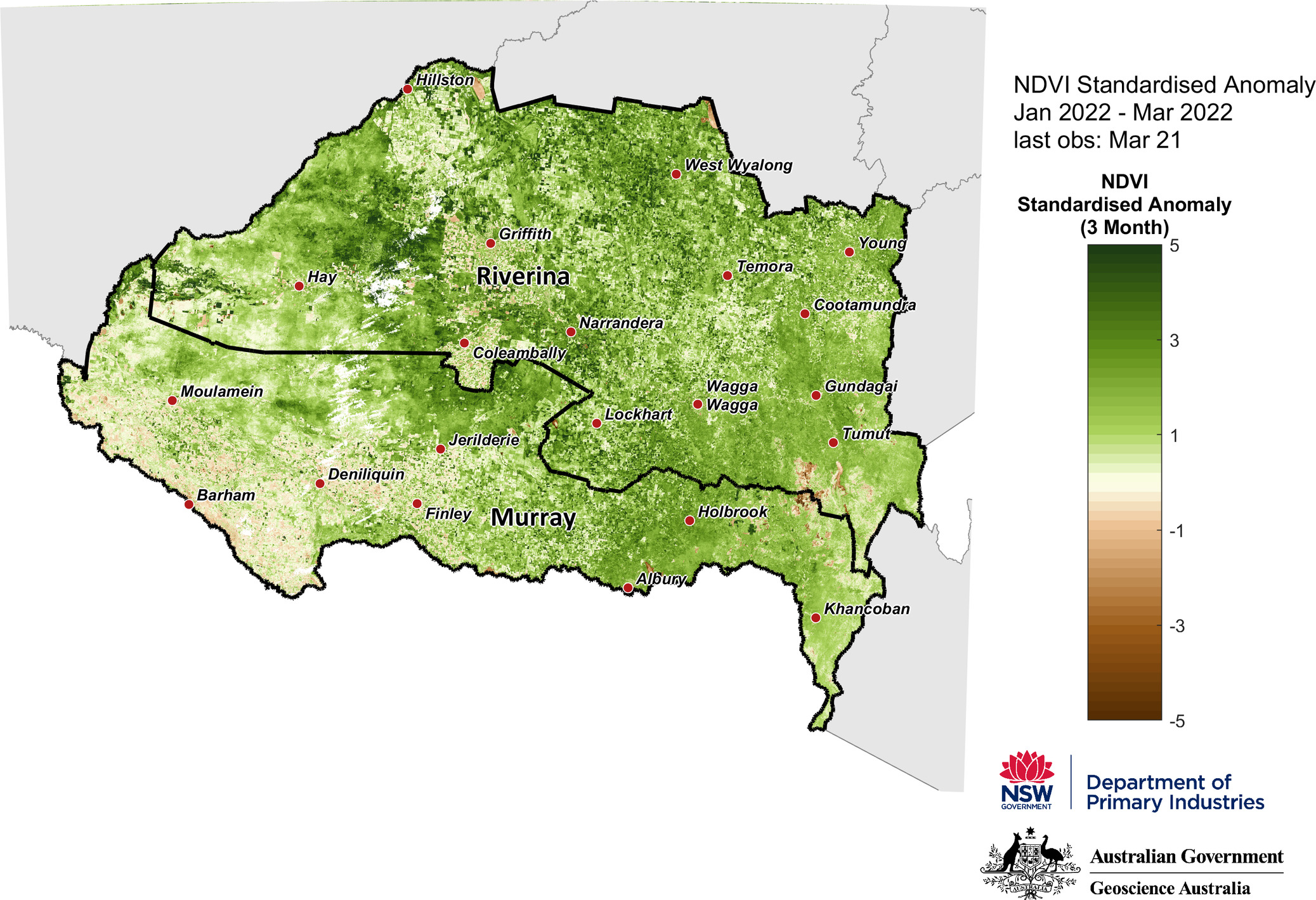 Figure 12. NDVI anomaly map for the Murray and Riverina LLS regions 