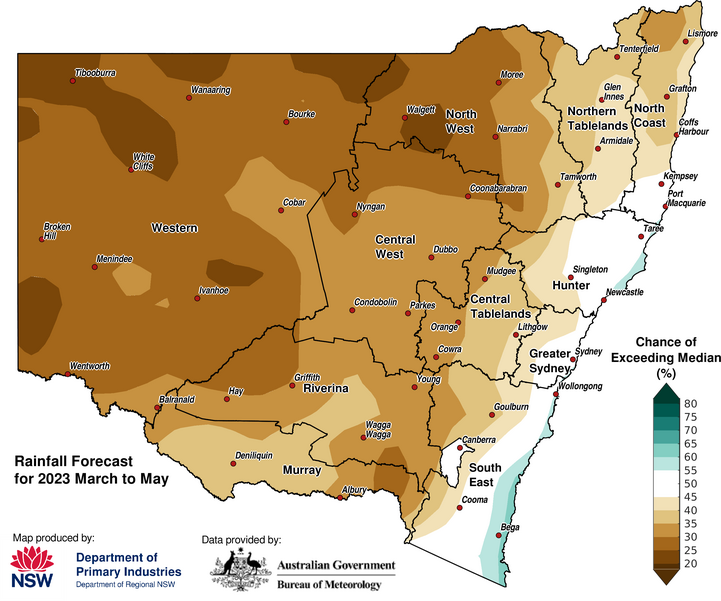 Figure 26. Seasonal rainfall outlook for NSW issued on 2 March 2023