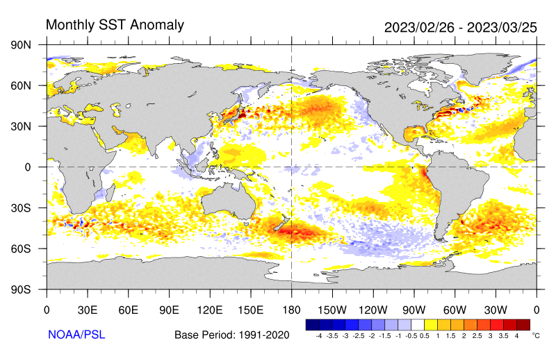 Figure 14. Monthly sea surface temperature anomalies (Source: NOAA)