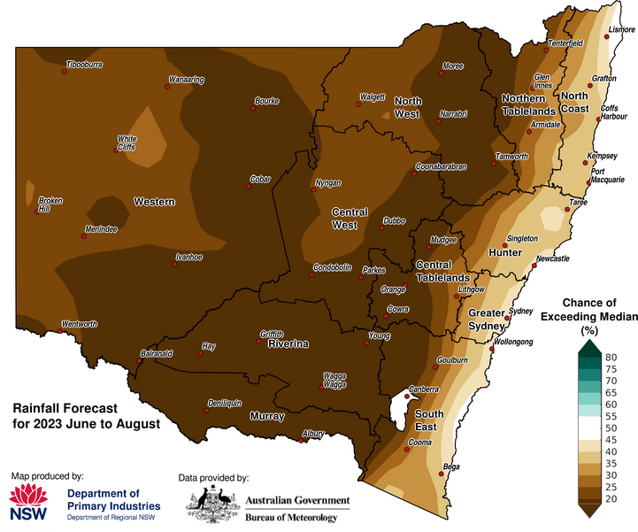 Figure 10. Seasonal rainfall outlook for NSW issued on 01 June 2023