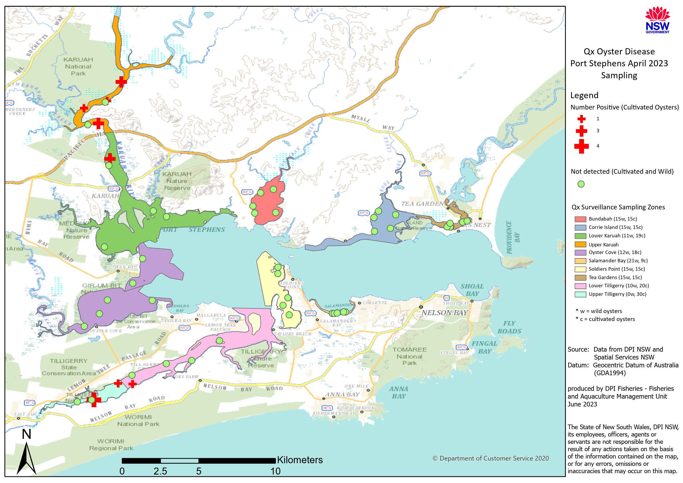 QX Oyster Disease Port Stephens April 2023 sampling map