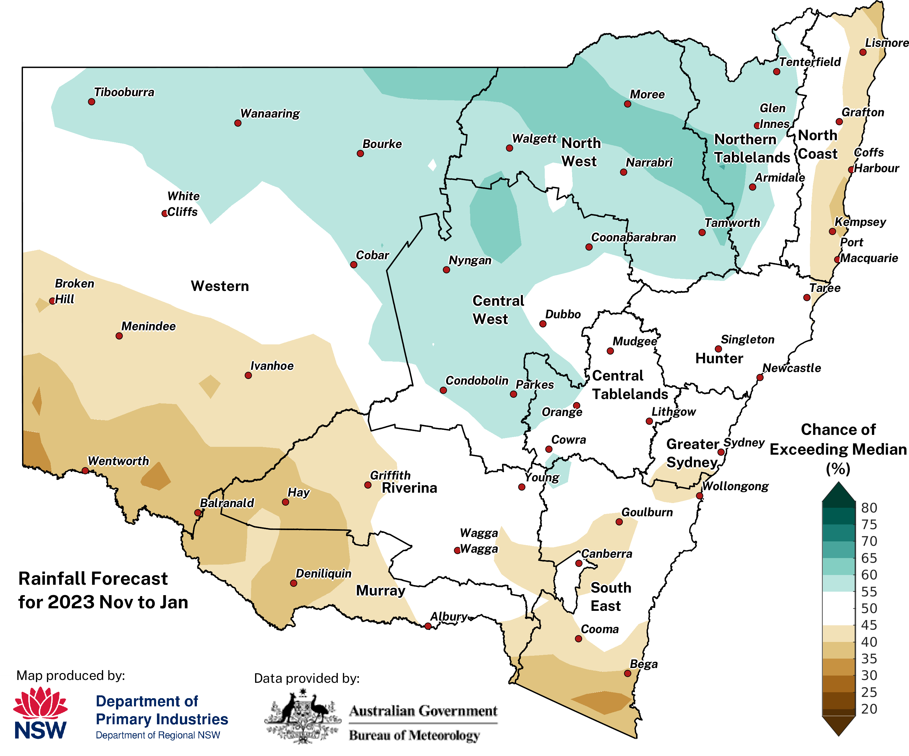 Figure 10. Seasonal rainfall outlook for NSW issued on 02 November 2023