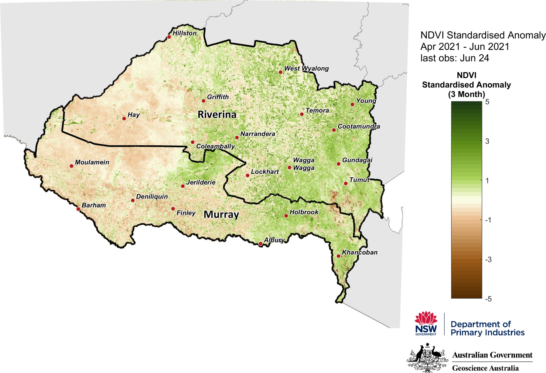 NDVI anomaly map for the Murray and Riverina LLS regions