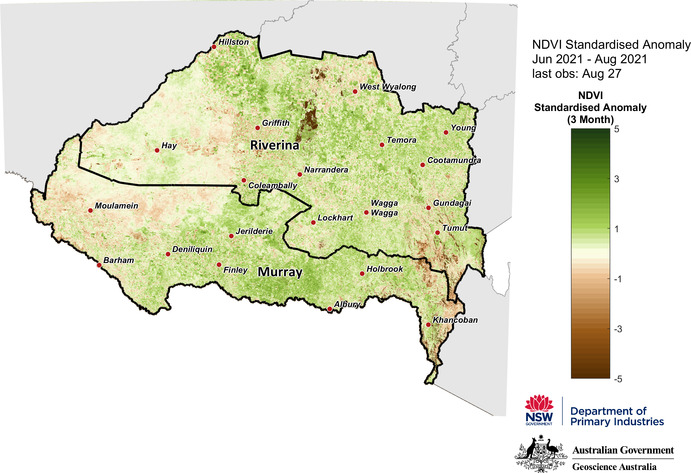NDVI anomaly map for the Murray and Riverina LLS regions 