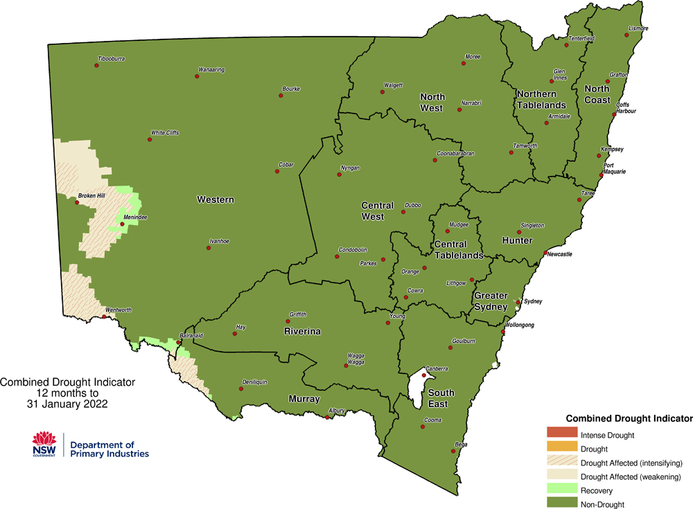 Figure 1. Verified NSW Combined Drought Indicator to 31 January 2022