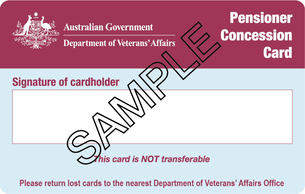 Dept. of Veterans' Affairs Pensioner Concession Card