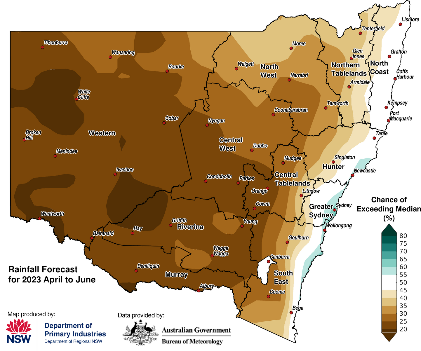 Figure 10. Seasonal rainfall outlook for NSW issued on 27 March 2023