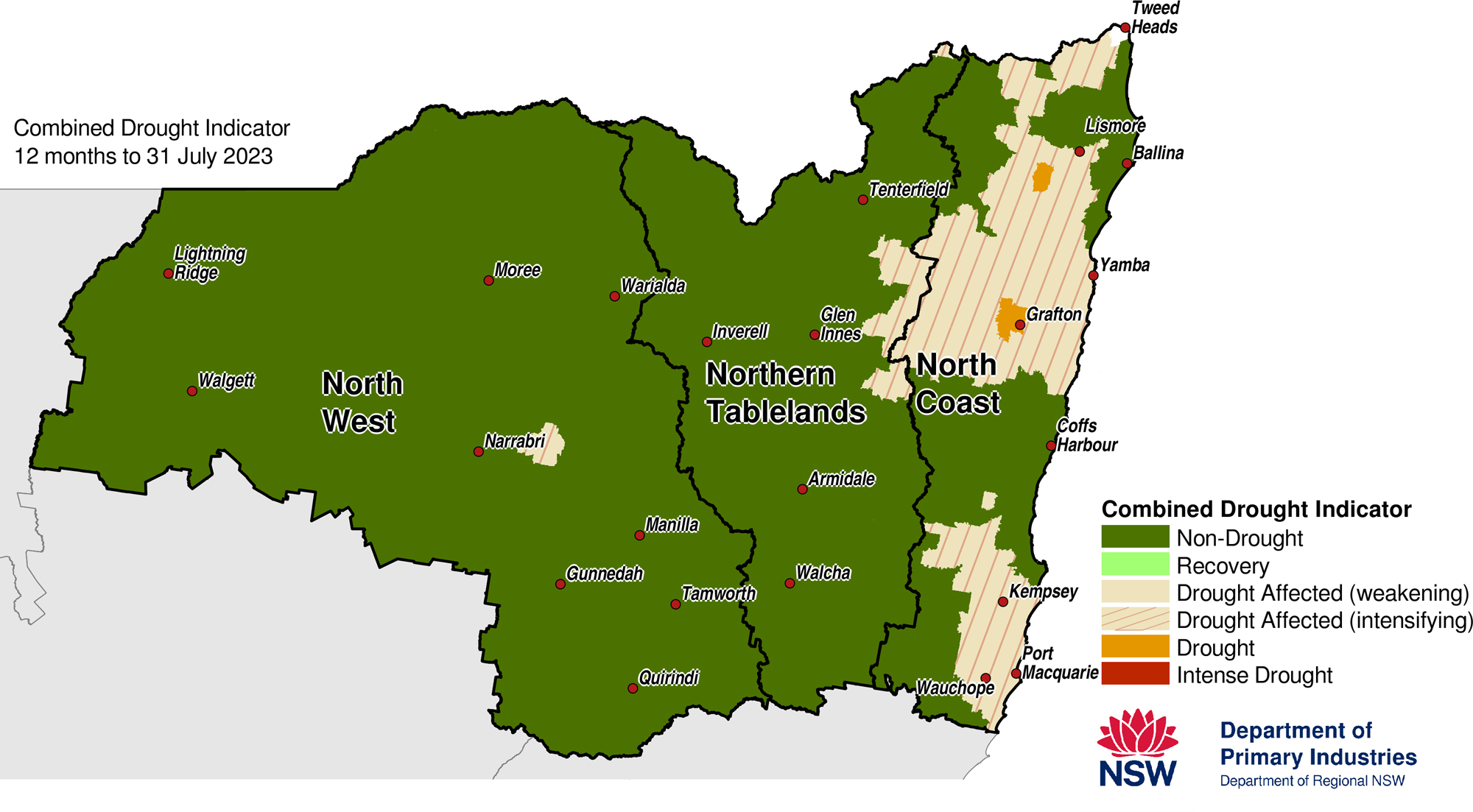 Figure 24. Combined Drought Indicator for the North West, Northern Tableland and North Coast regions 