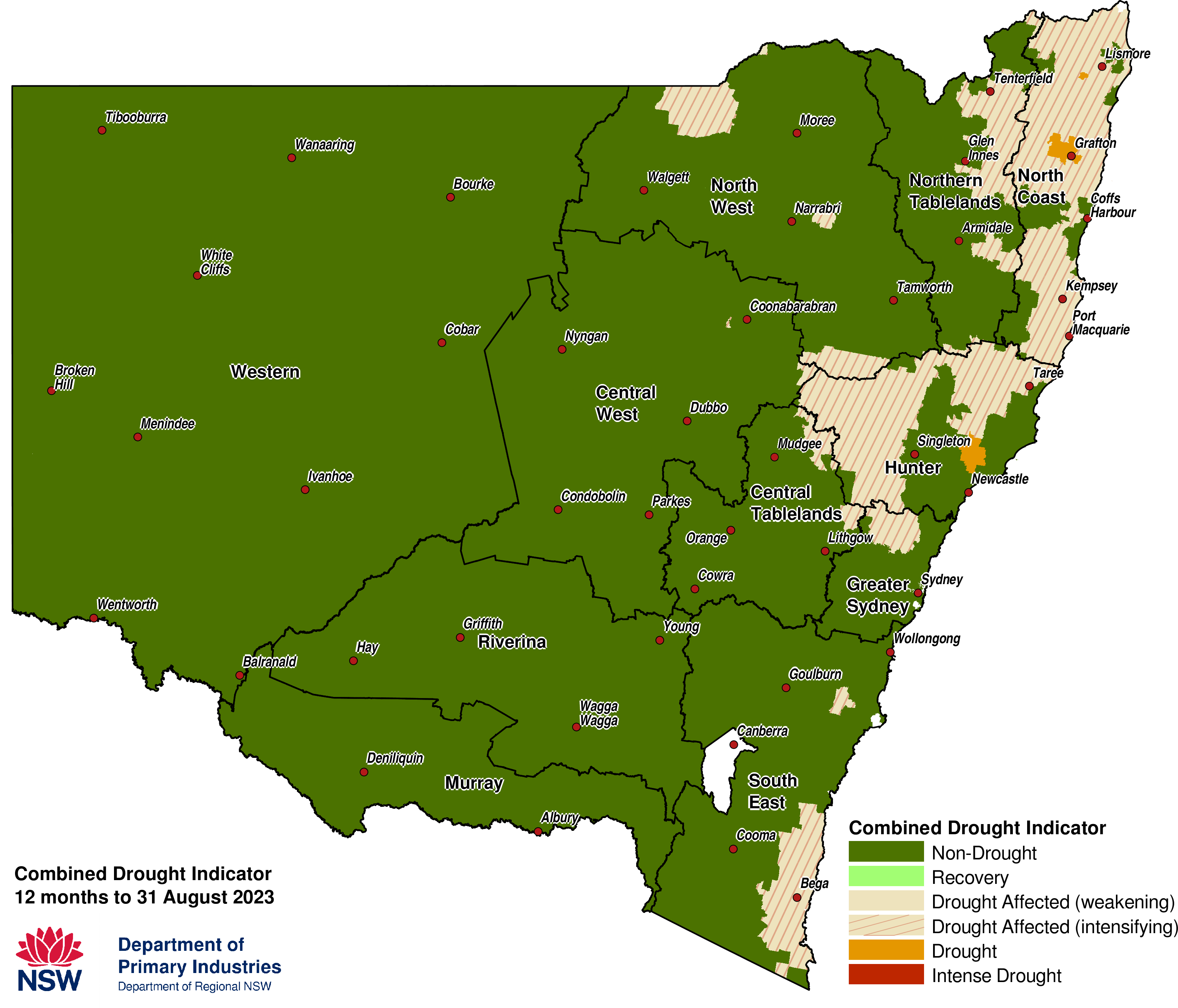 Figure 1. Verified NSW Combined Drought Indicator to 31 August 2023