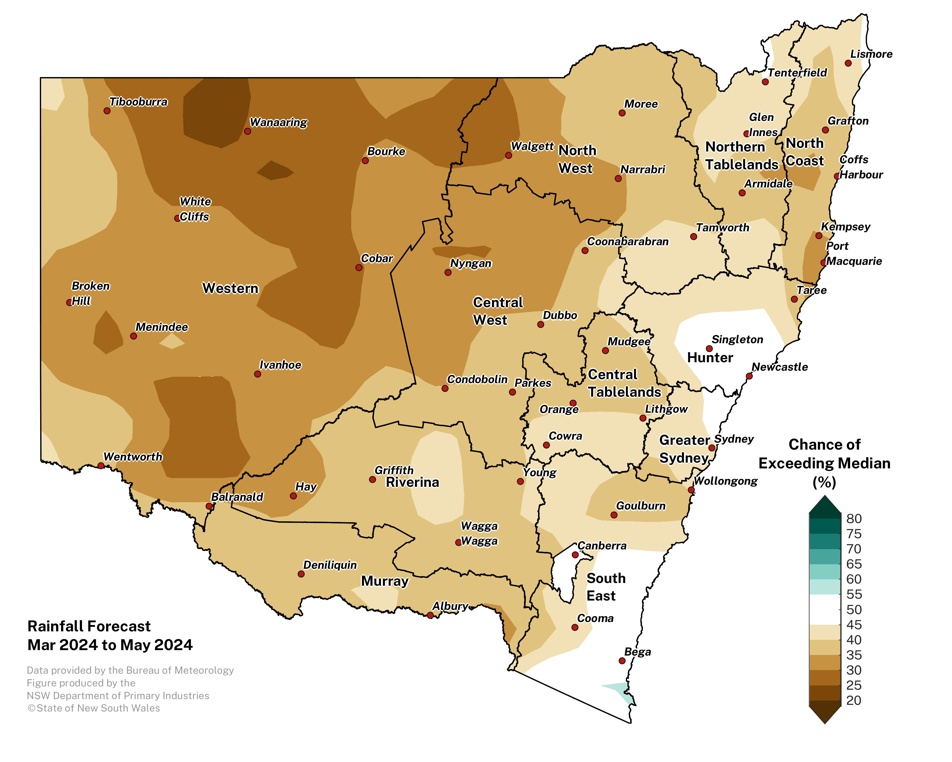 Figure 10. Seasonal rainfall outlook for NSW issued on 29 February 2024 