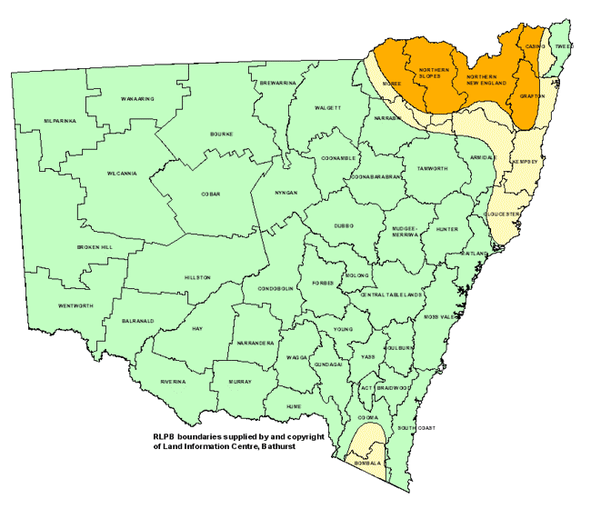 Map showing areas of NSW suffering drought conditions as at November 2000