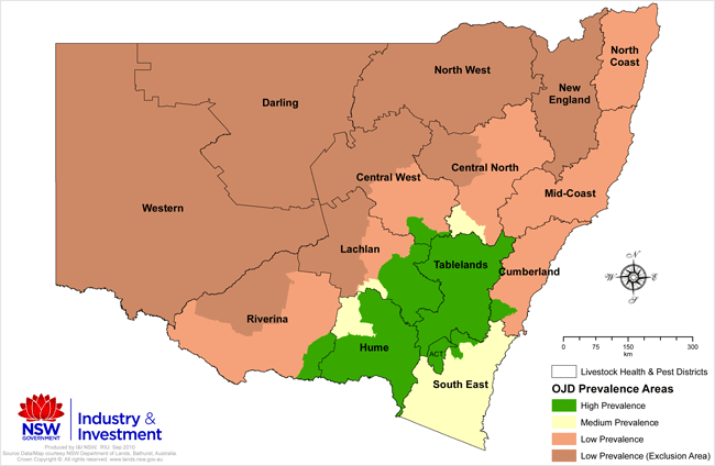 NSW OJD Prevalence and Exclusion Areas from 1 January 2011