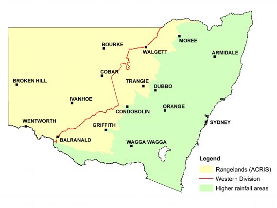 Map of rangelands area of NSW