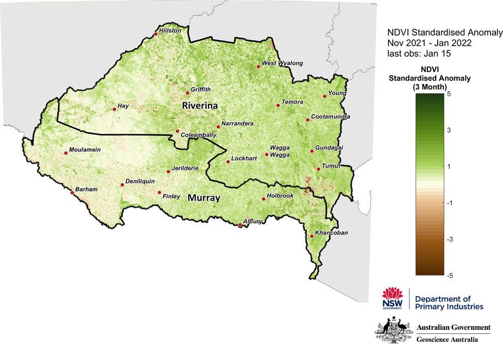 Figure 12. NDVI anomaly map for the Murray and Riverina LLS regions 