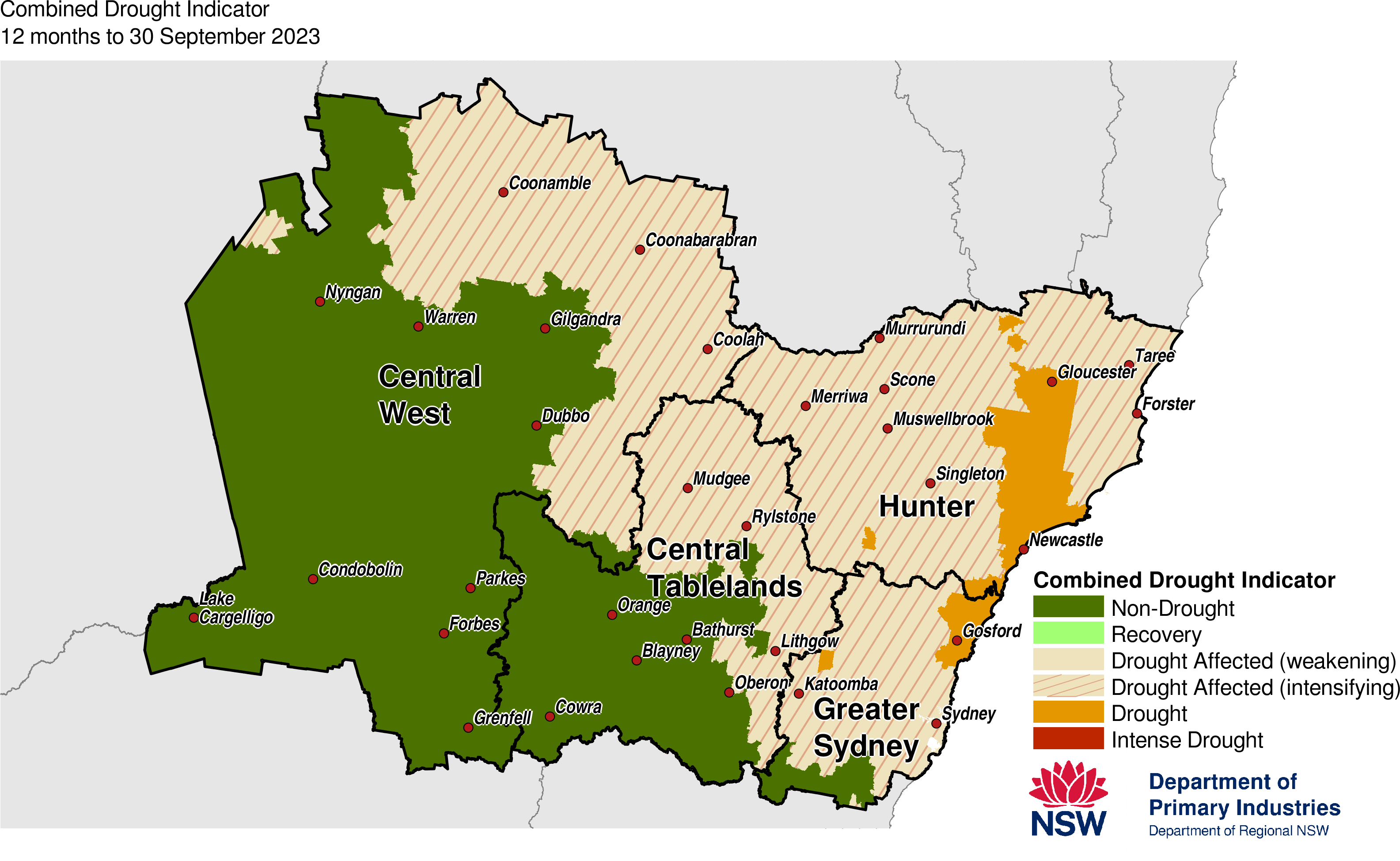 Figure 27. Combined Drought Indicator for the Central Tablelands, Central West, Hunter and Greater Sydney regions