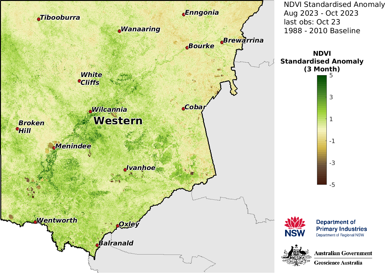 Figure 22. 3-month NDVI anomaly map for the Western region 