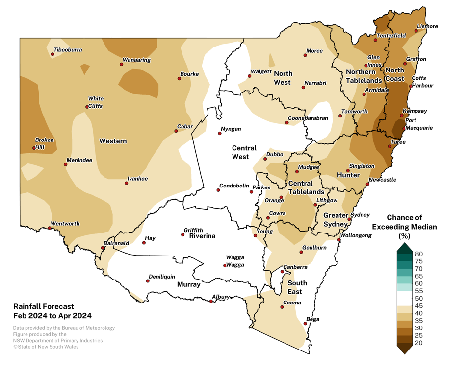 Figure 10. Seasonal rainfall outlook for NSW issued on 1 February 2024 