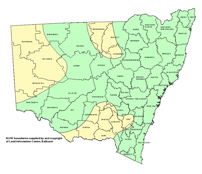 Map showing areas of NSW suffering drought conditions as at June 2001
