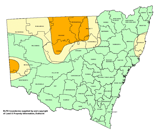 Map showing areas of NSW suffering drought conditions as at September 2001