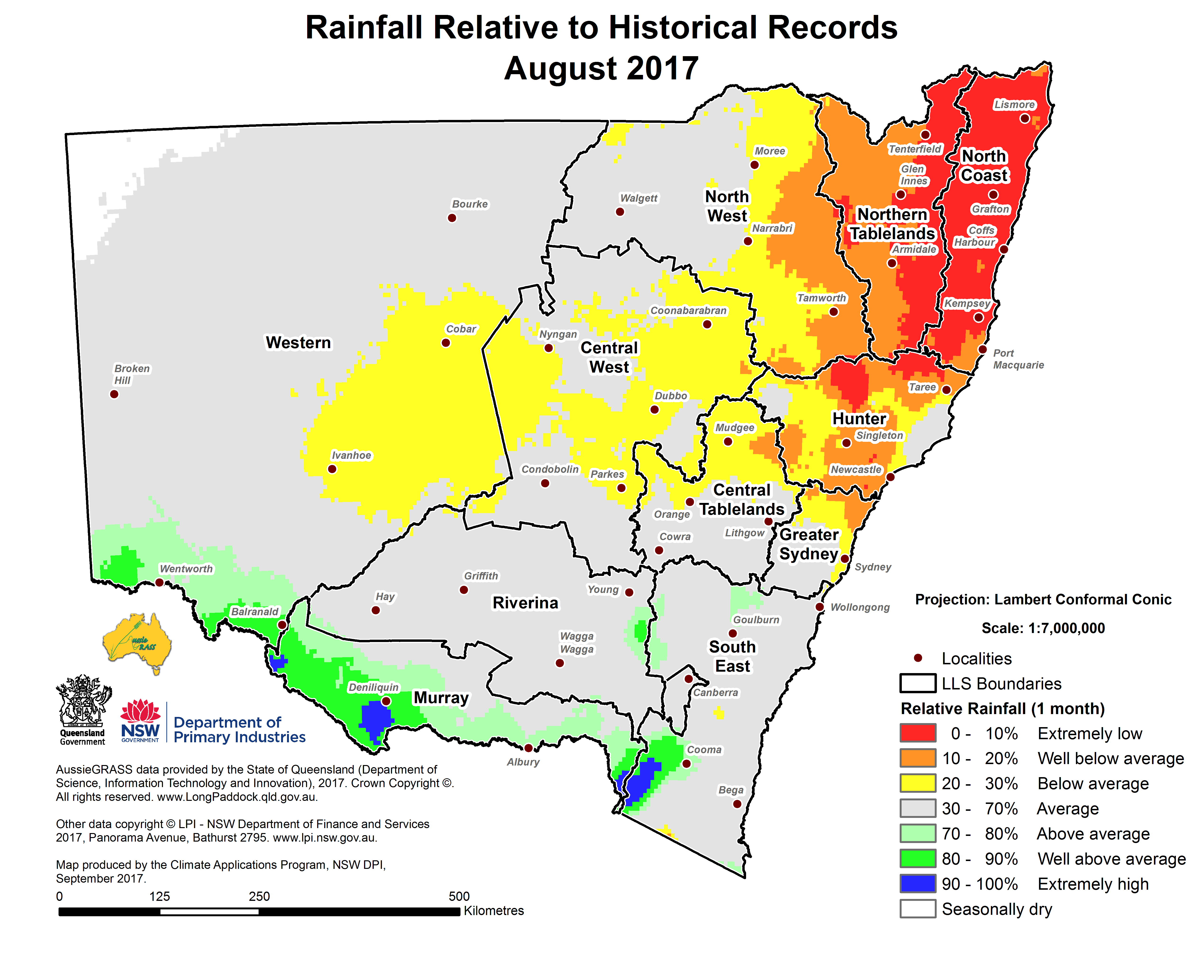 Rainfall Relative to Historical Records August 2017