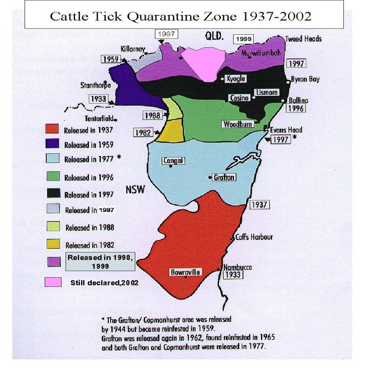 Map of Cattle Tick Quarantine Zone 1937-2002