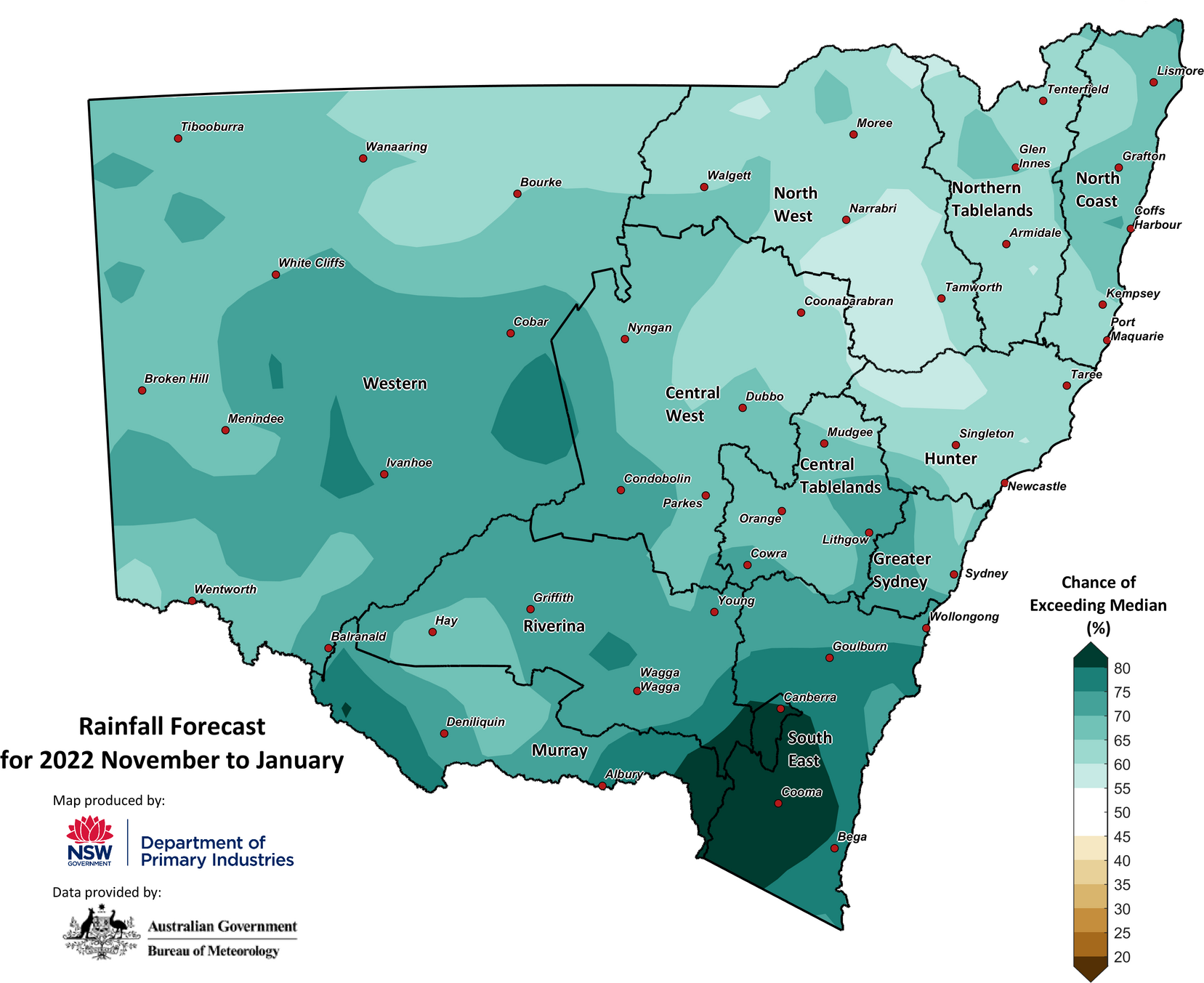 Figure 26. Seasonal rainfall outlook for NSW issued on 28 October 2022