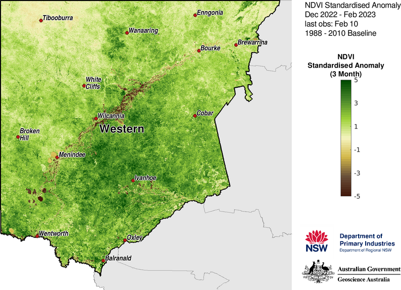 Figure 15. 3-month NDVI anomaly map for the Western region 