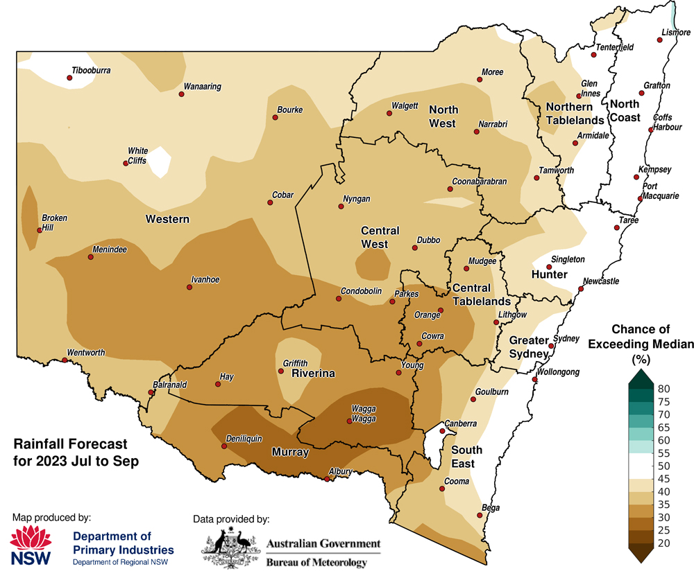 Figure 10. Seasonal rainfall outlook for NSW issued on 29 June 2023