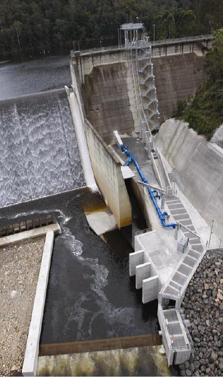 A photo from above looking down on the Tallowa dam structure