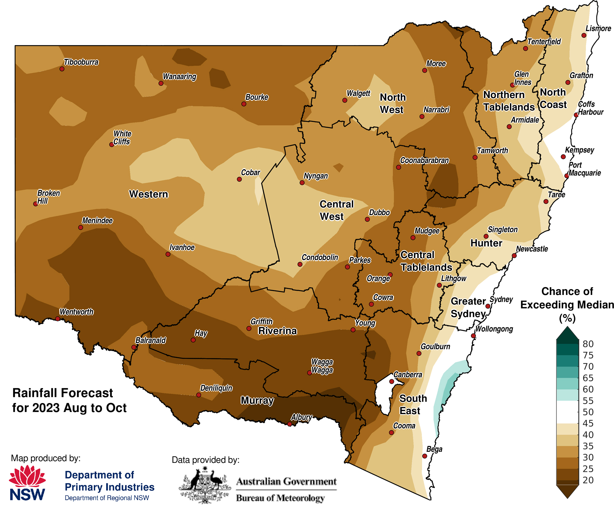 Figure 10. Seasonal rainfall outlook for NSW issued on 03 August 2023