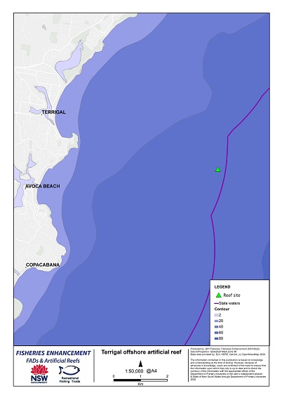 Terrigal offshore artificial reef map